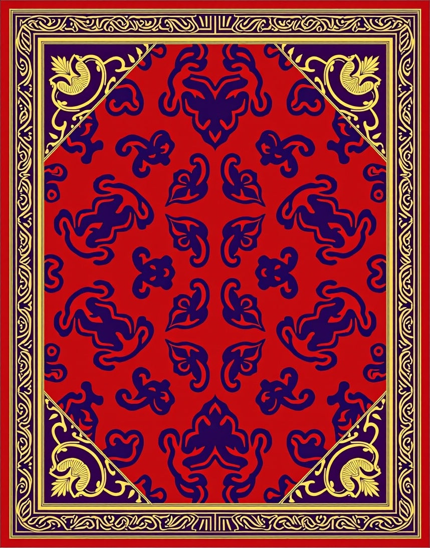 Ornate Red Blue Floral Frame Rug