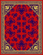 Ornate Red Blue Floral Frame Rug