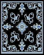 Elegant Blue Floral Medallion Black Rug
