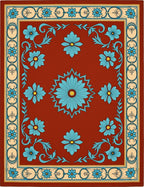 Terracotta Floral Swirl Motif Rug