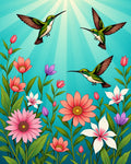 Vibrant Hummingbirds Floral Garden Design Rug