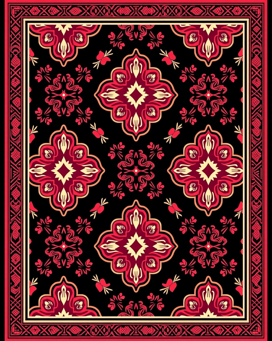 Classic Red Cream Medallion Floral Design Rug