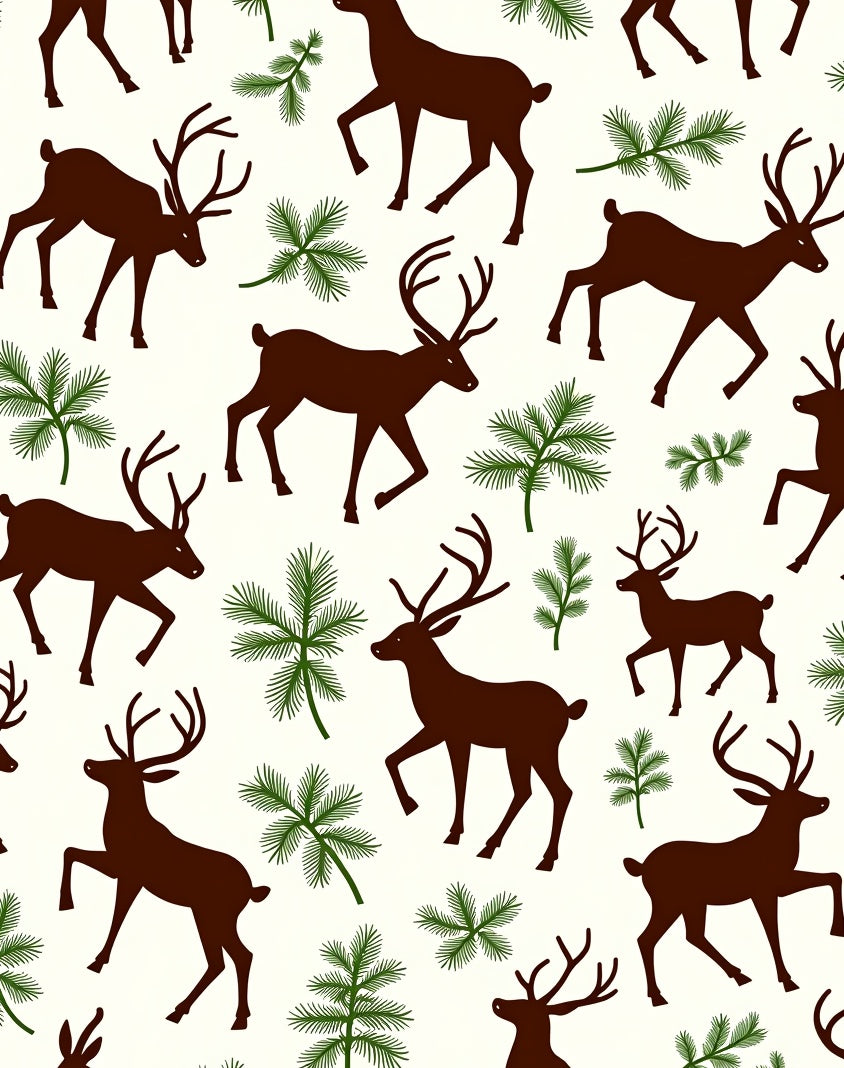 Dark Brown Deer Pine Sprig Scatter Rug
