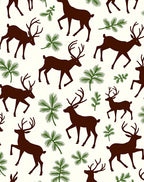 Dark Brown Deer Pine Sprig Scatter Rug