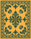 Golden Yellow Teal Floral Scroll Rug