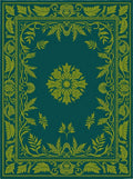Elegant Teal Gold Floral Border Rug