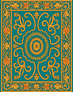 Teal Gold Intricate Floral Medallion Design Rug
