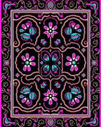 Pink Teal Floral Swirl Pattern Rug
