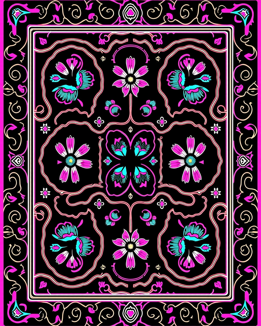 Pink Teal Floral Swirl Pattern Rug