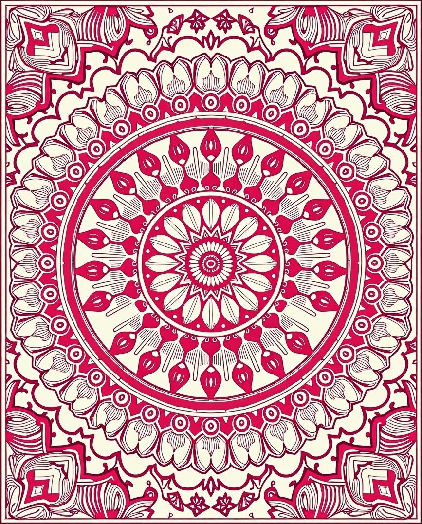 Crimson Mandala Style Floral Design Rug
