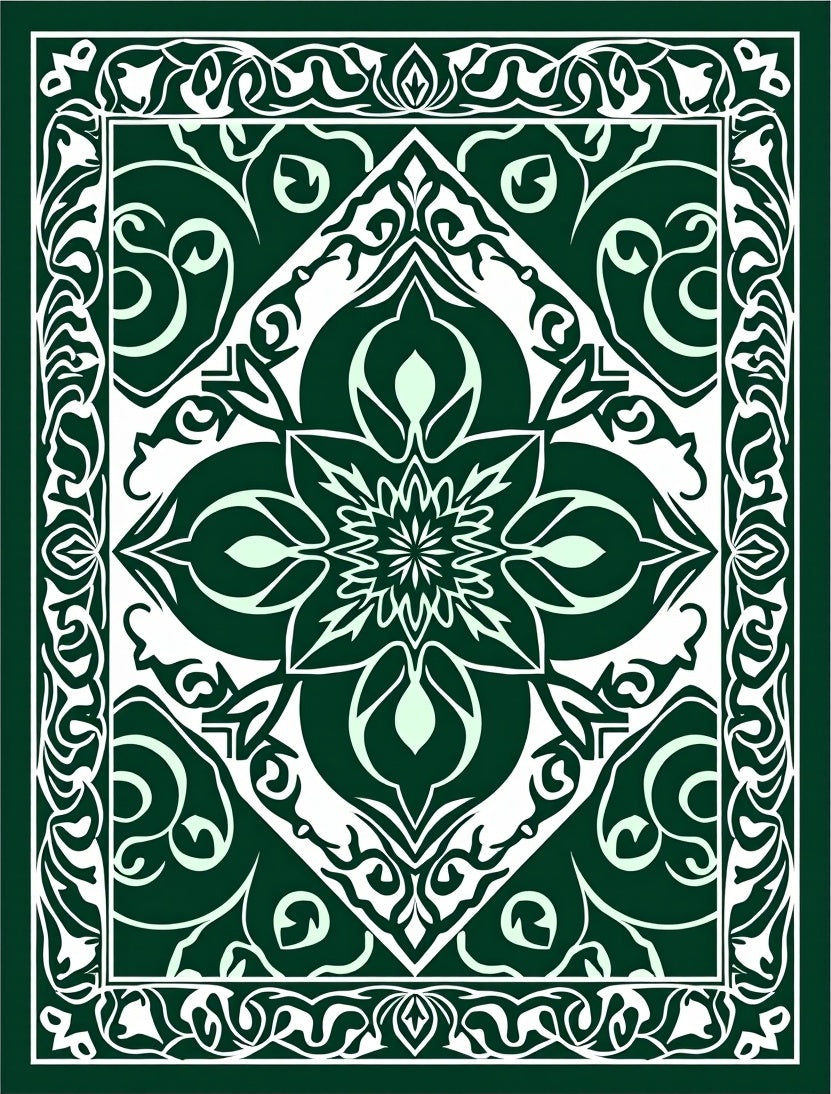 Dark Green Abstract Floral Pattern Rug