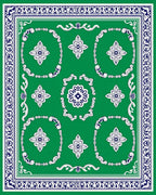 Green Floral Medallion Border Design Rug
