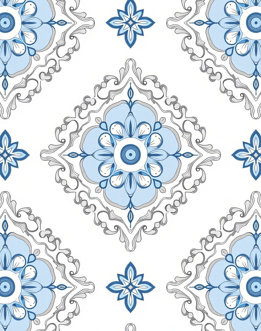 Blue Floral Mandala Pattern Rug