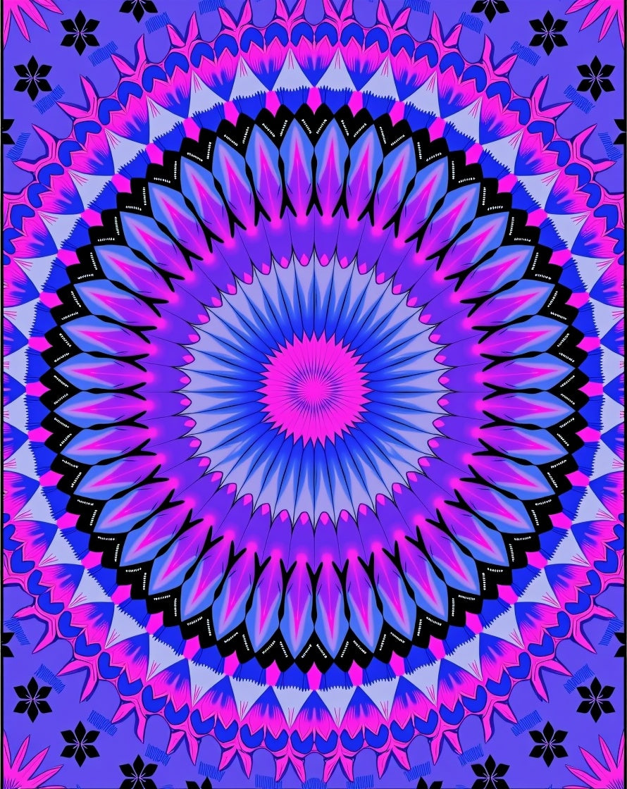 Vibrant Pink Blue Floral Mandala Rug
