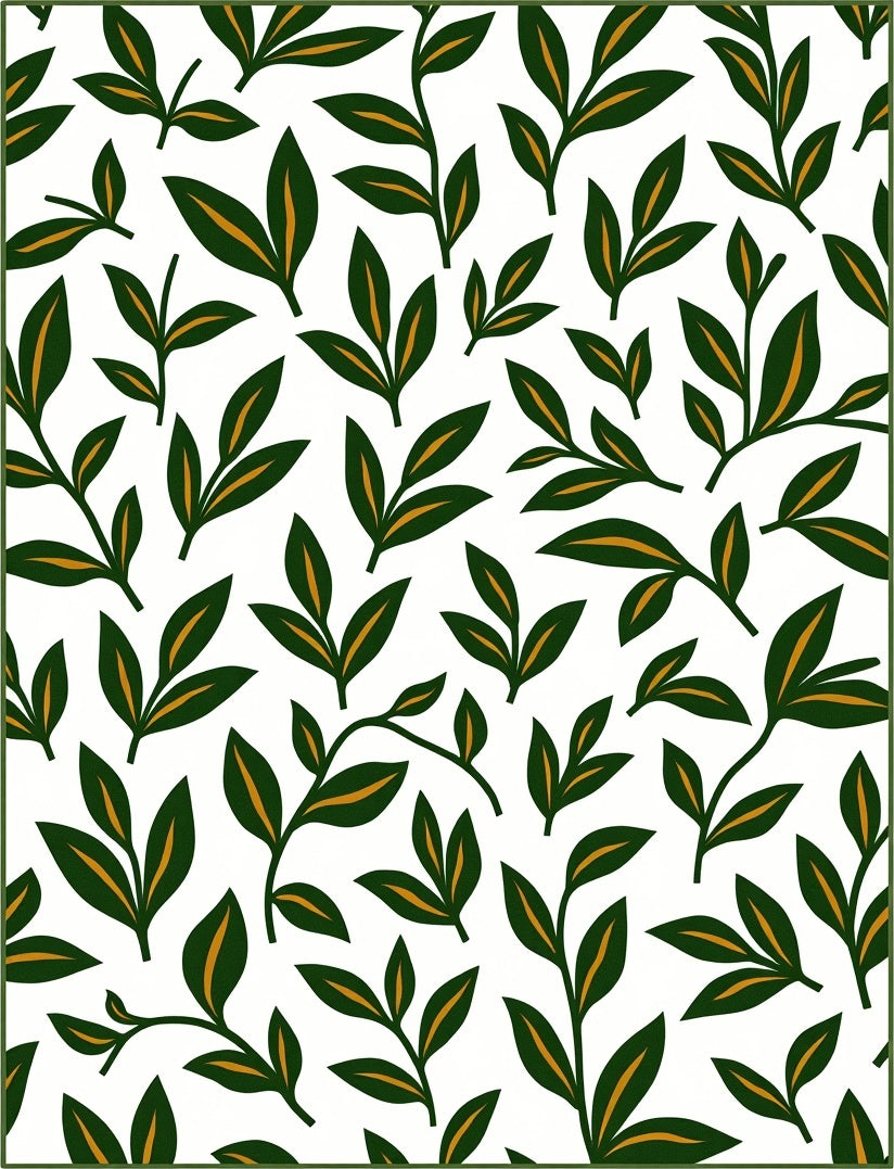Green Leafy Branch Patterned Rug