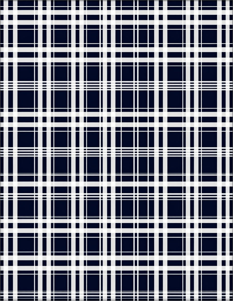 Classic White Navy Plaid Pattern Rug