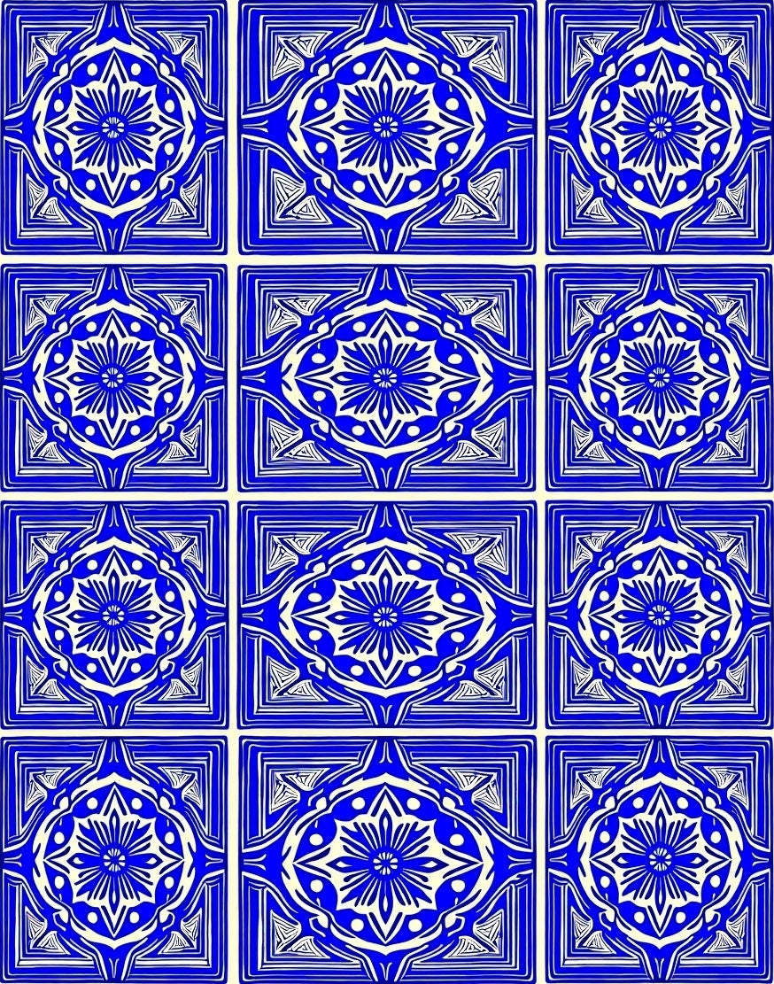 Intricate Blue White Geometric Floral Rug
