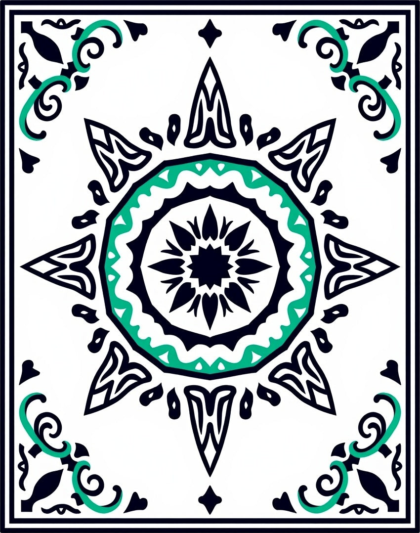 Mint Green Black Sunburst Design Rug