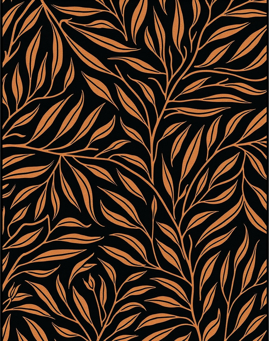 Black Orange Leafy Branch Pattern Rug