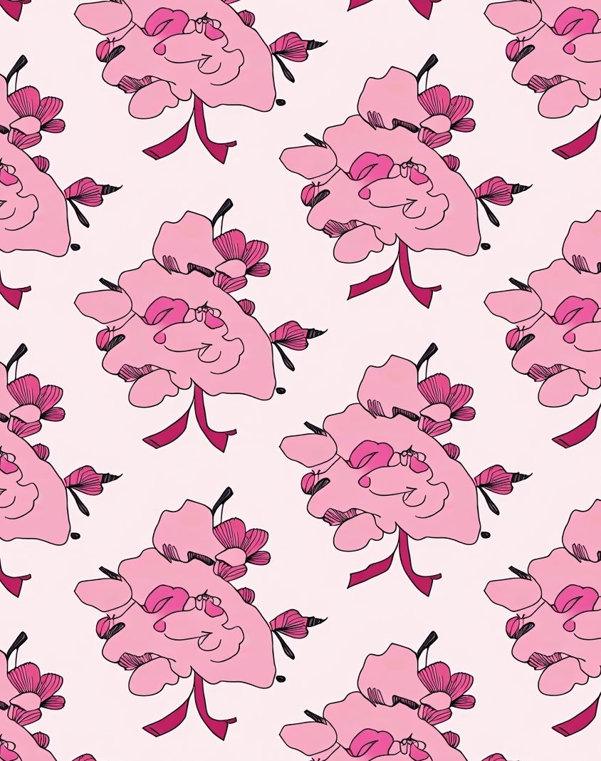 Pink Floral Sketch Pattern Design Rug
