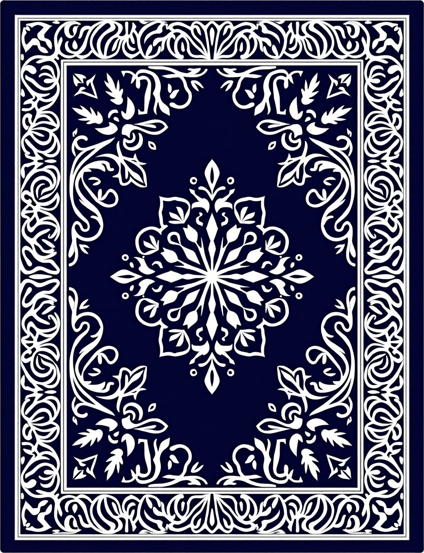 Intricate Floral Mandalas Bordered Rug