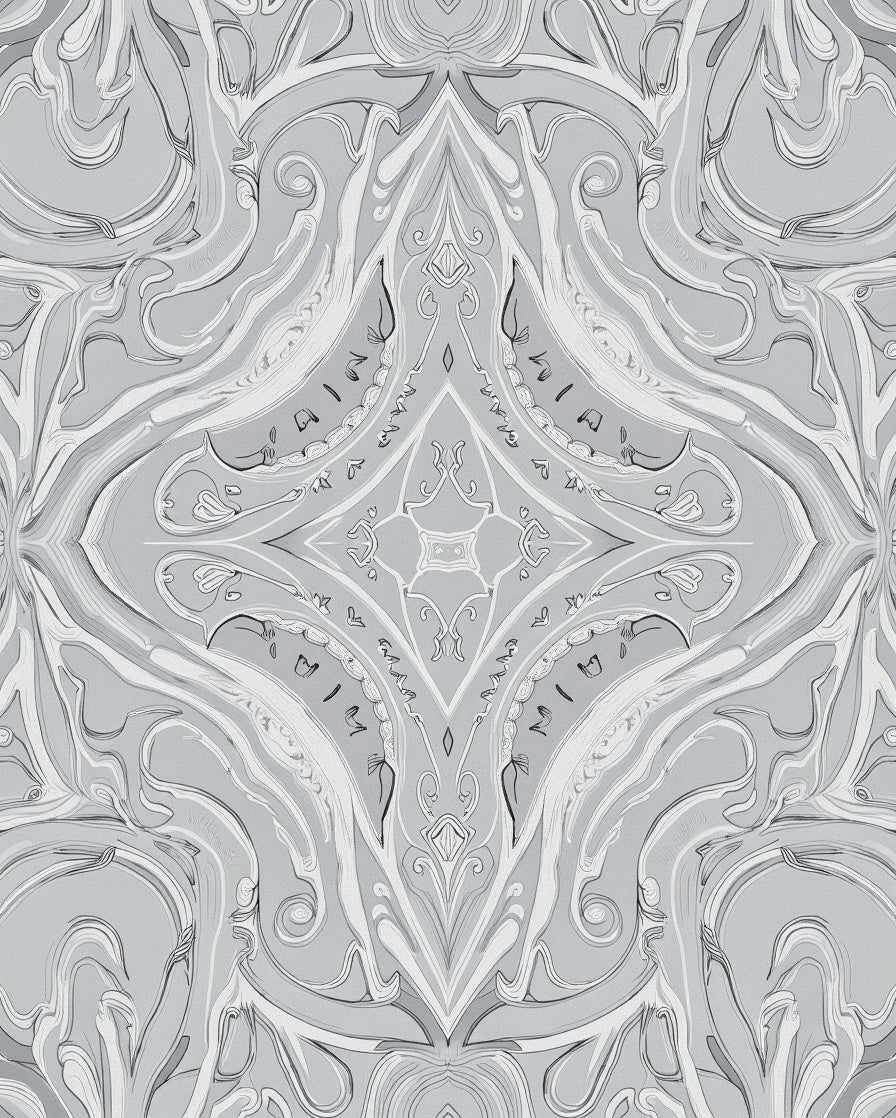 Elegant Gray Swirl Motif Design Rug