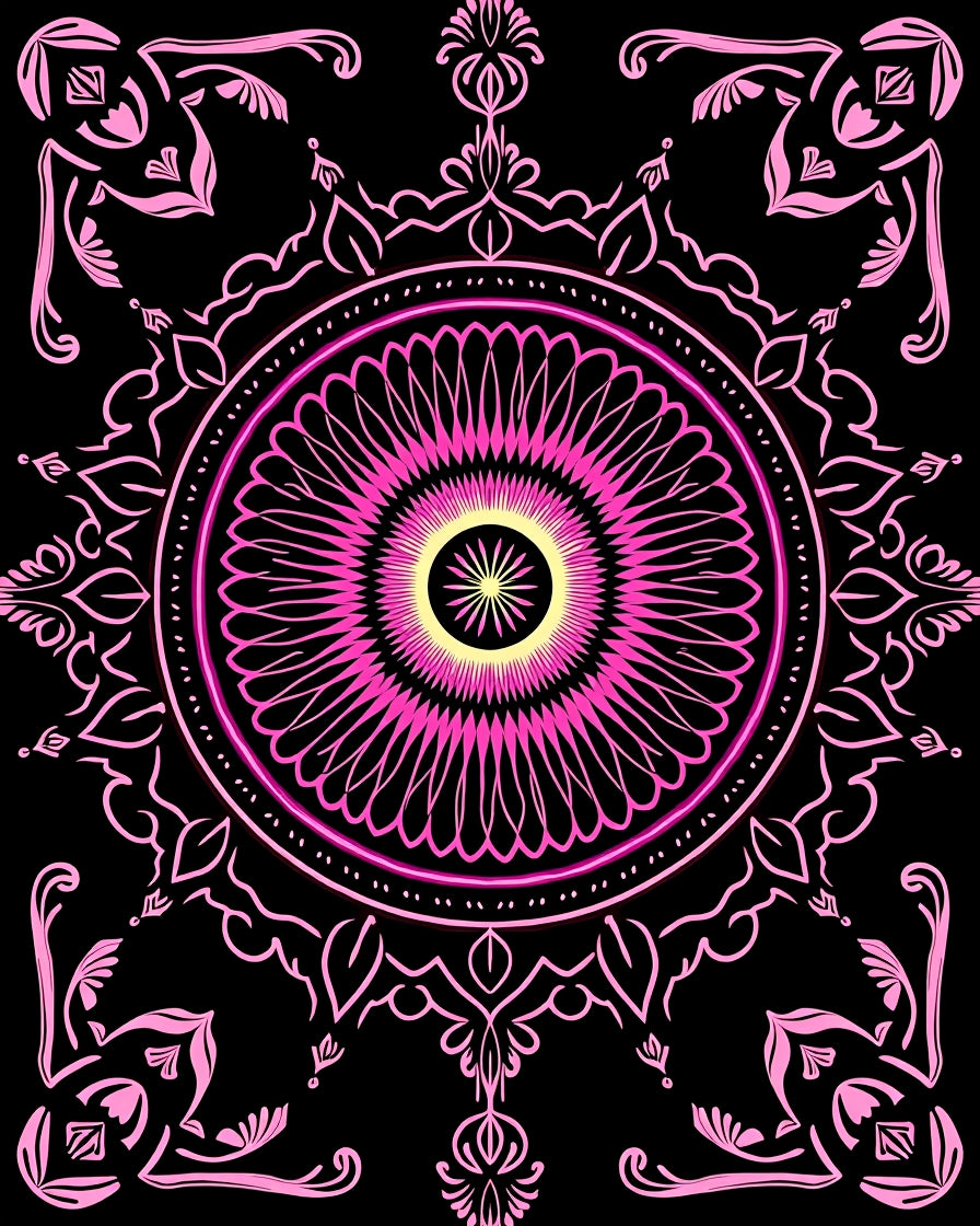 Vibrant Pink Yellow Radial Pattern Rug