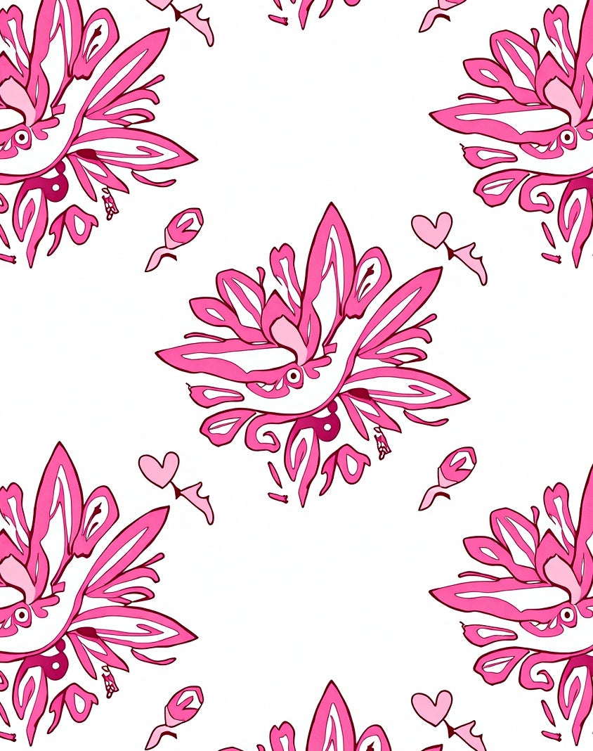 Whimsical Pink Floral Heart Motif Rug