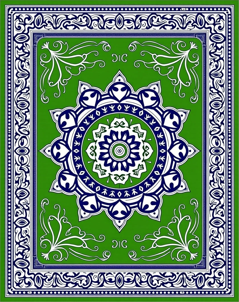 Green Mandala Floral Pattern Rug