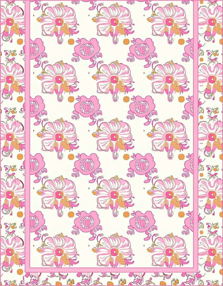 Whimsical Pink Floral Pattern Rug