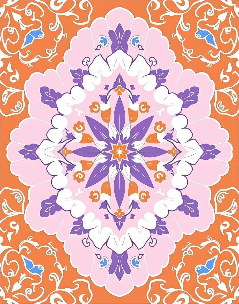 Ornate Floral Mandala Inspired Rug