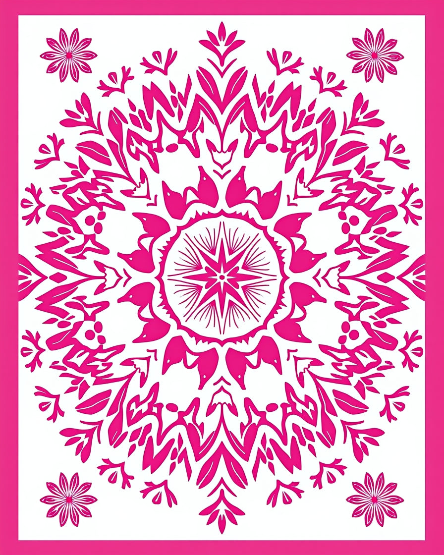 Vibrant Pink Mandala Floral Design Rug