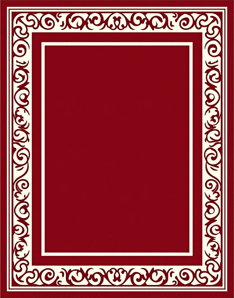 Ornate Scrollwork Crimson Frame Rug