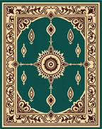 Teal Cream Medallion Border Rug