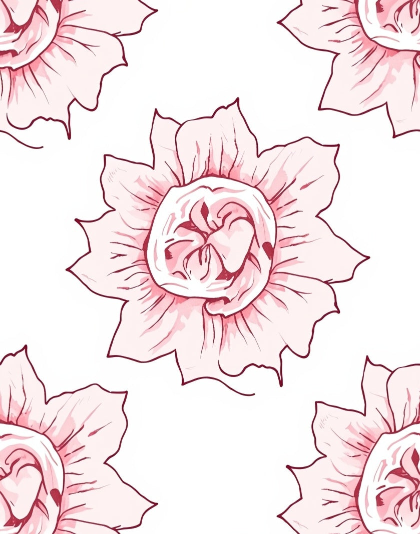 Soft Pink Floral Sketch Pattern Rug