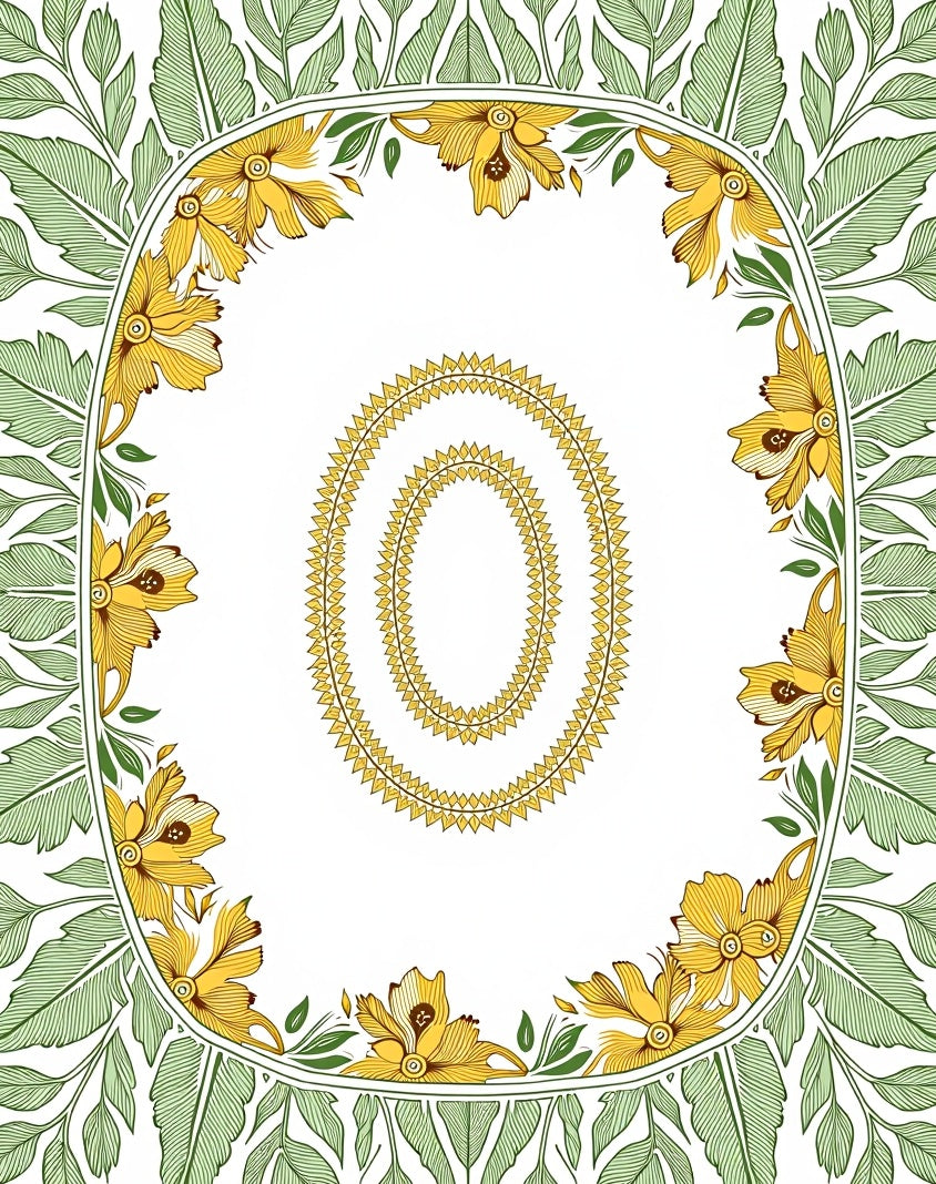 Golden Floral Oval Border Pattern Rug