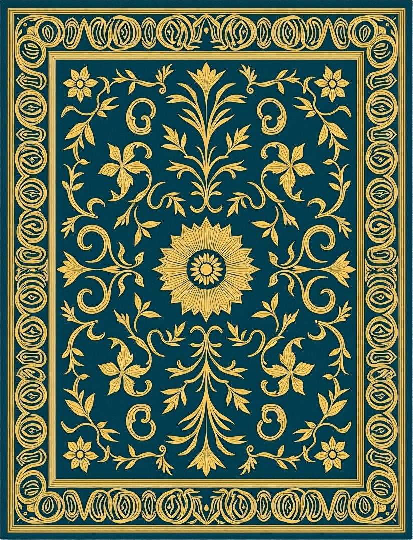 Grand Floral Scrollwork Teal Rug