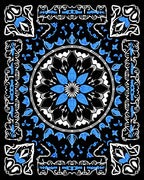 Monochromatic Blue Floral Mandala Design Rug