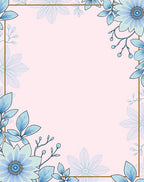 Blue Floral Botanical Border Design Rug