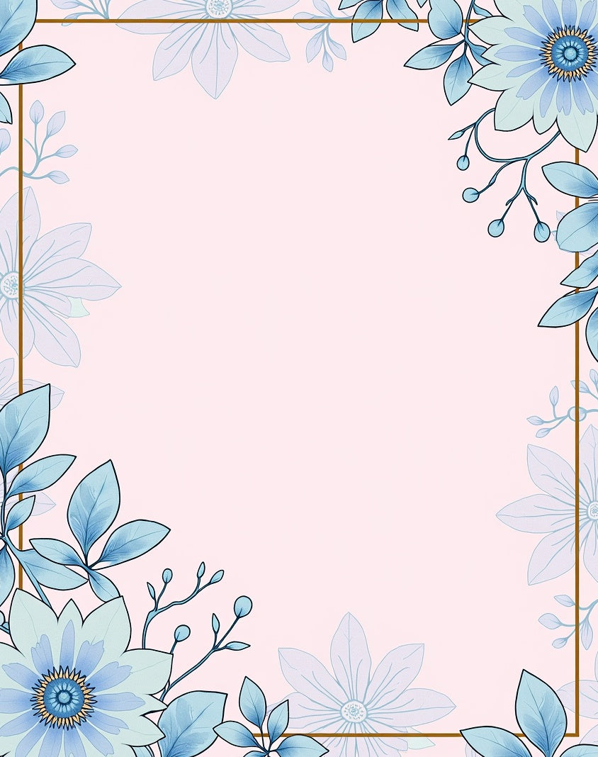 Blue Floral Botanical Border Design Rug