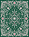 Floral Bordered Emerald Print Design Rug