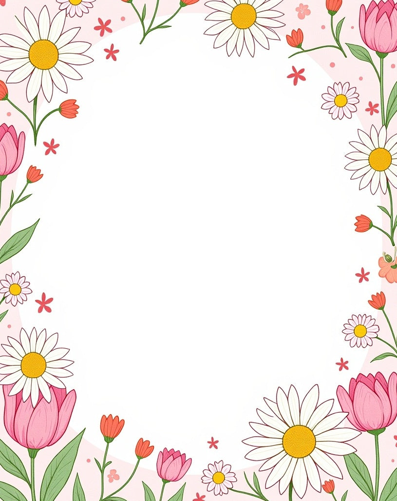 Pink Floral Daisy Tulip Design Rug