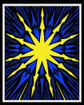 Radiant Yellow Blue Starburst Pattern Rug