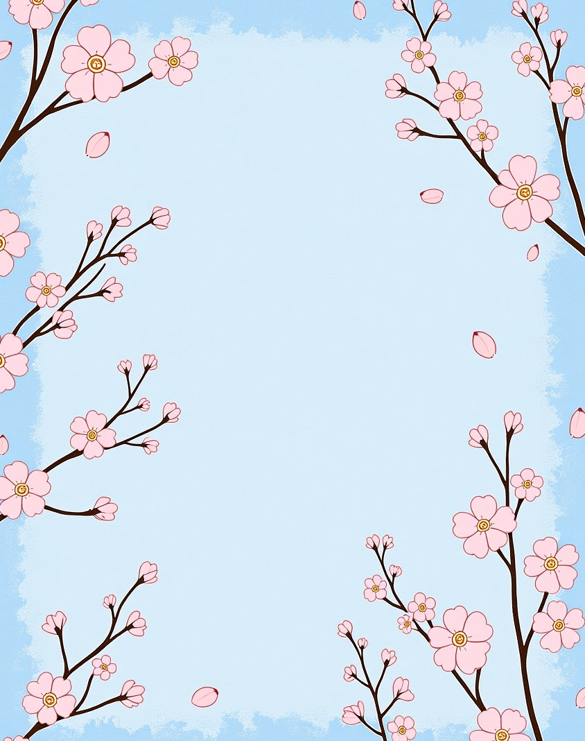 Pink Cherry Blossoms on Blue Canvas Rug