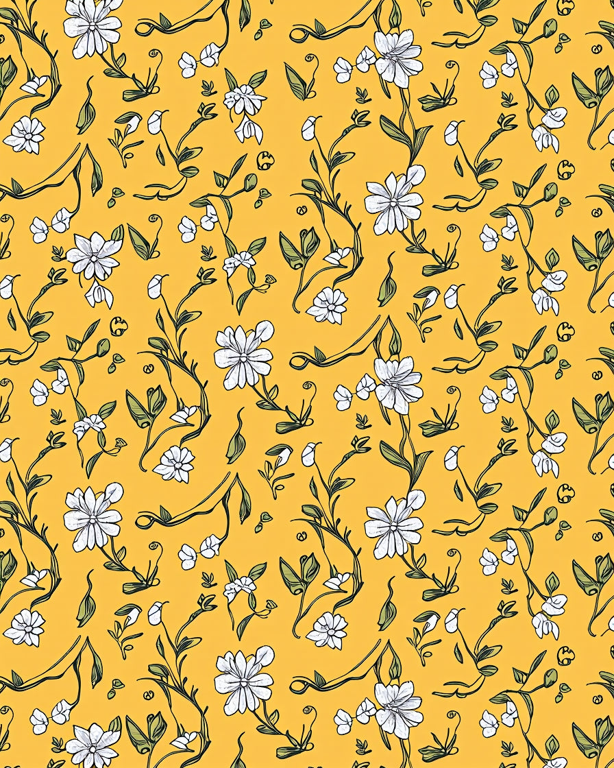 Yellow Floral Vines Pattern Rug