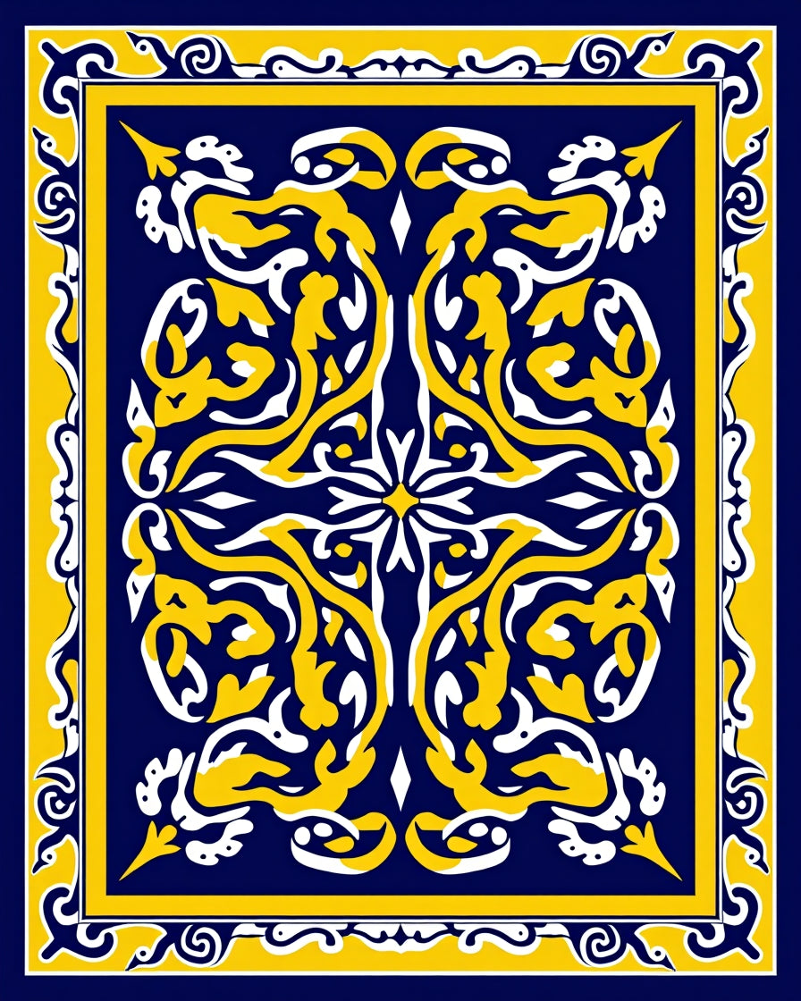 Ornate Blue Yellow Floral Rug