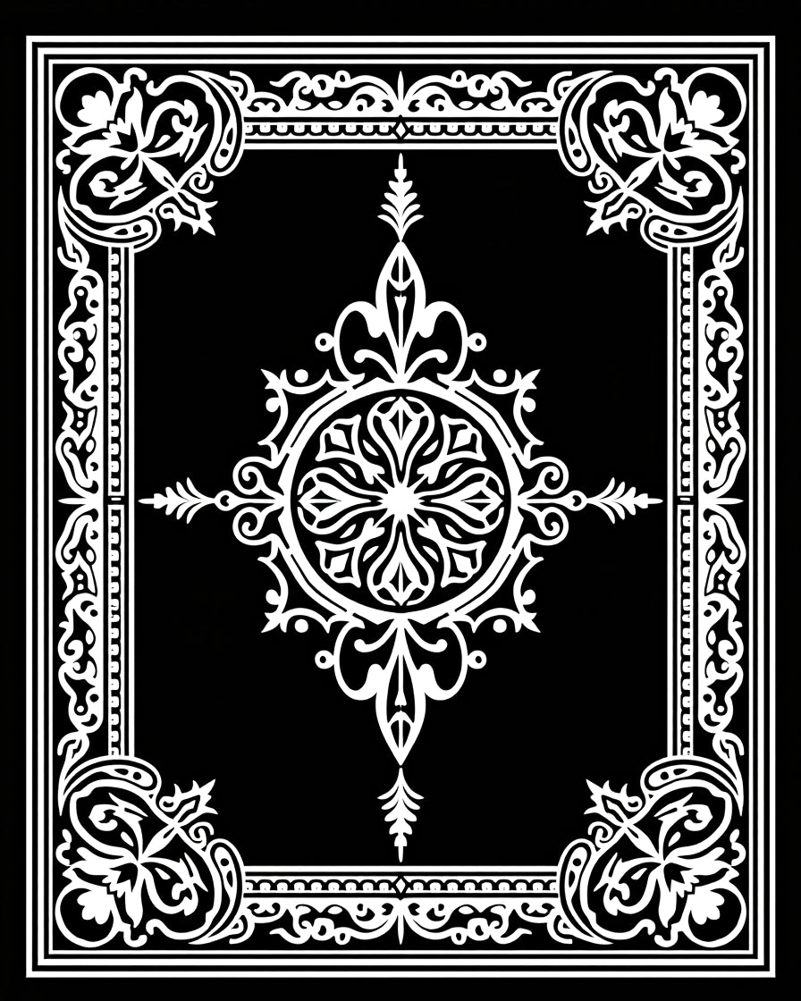 Elegant White Floral Frame Design Rug