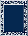 Elegant White Scroll Border on Navy Ground Rug