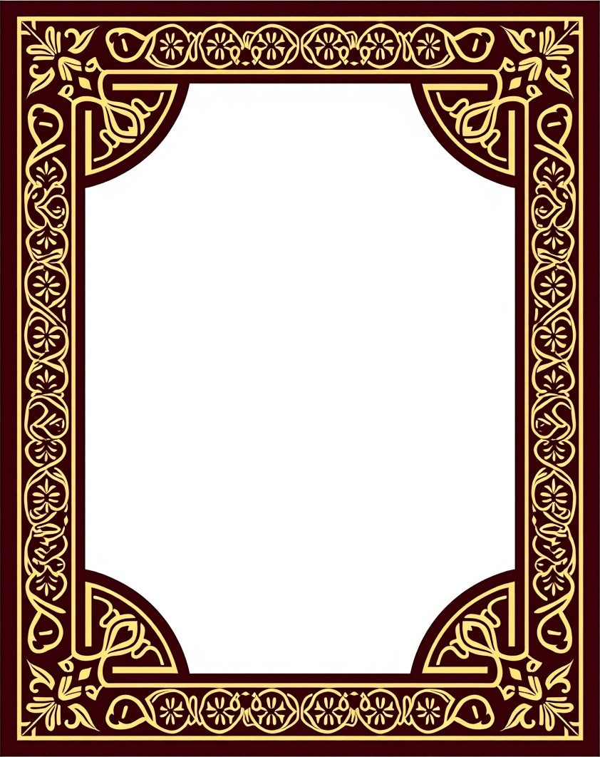 Elegant Marroon Gold Floral Border Rug