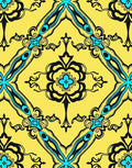 Vibrant Yellow Teal Abstract Symmetry Rug